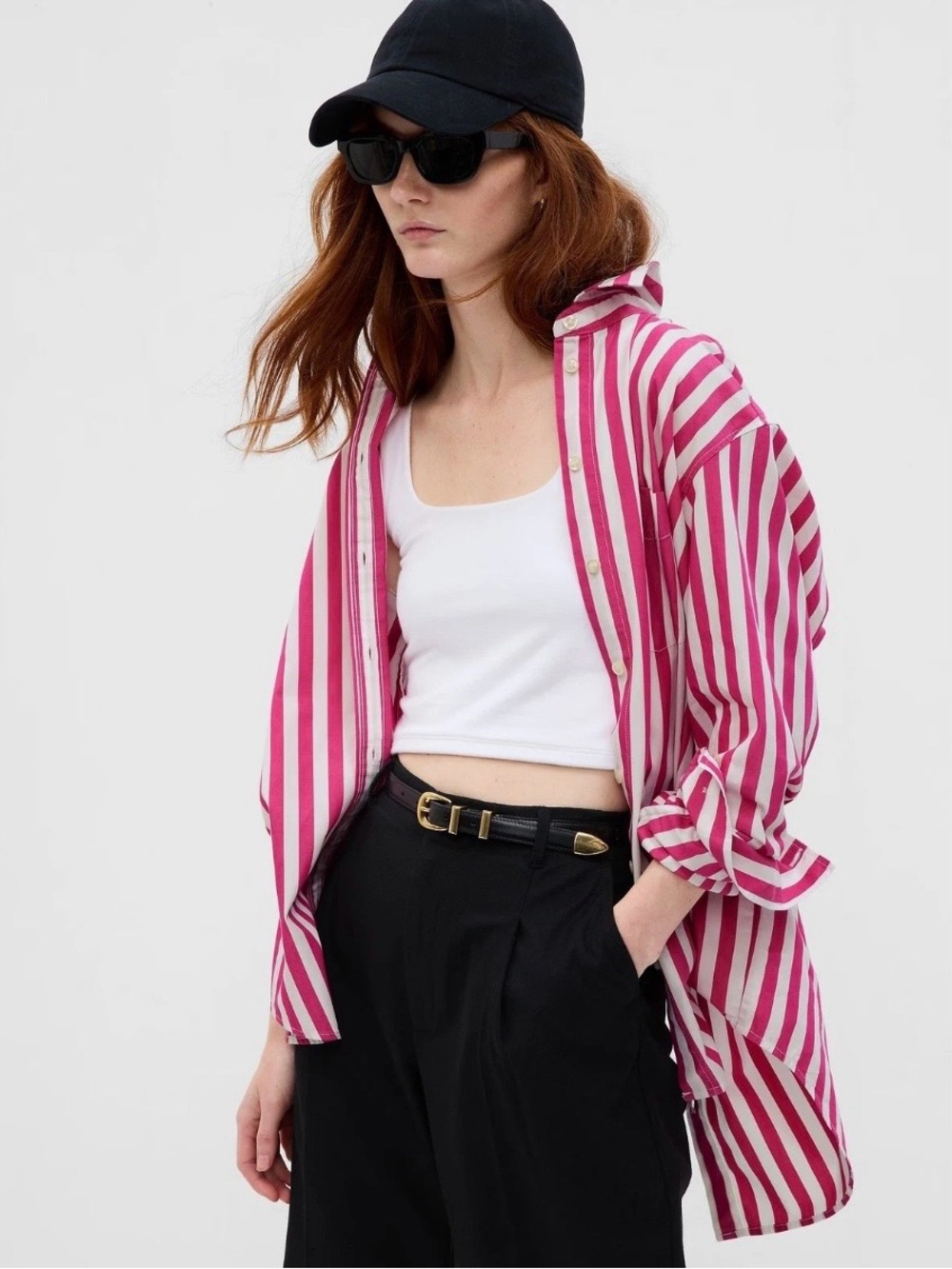 GAP Big Shirt, Pink and White Striped Button-Down Shirt